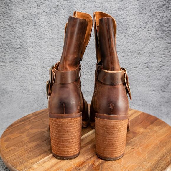 Korks Meehan Mid Shaft Brown Leather Distressed Block Heel Buckle Zip 9 M - Picture 4 of 8